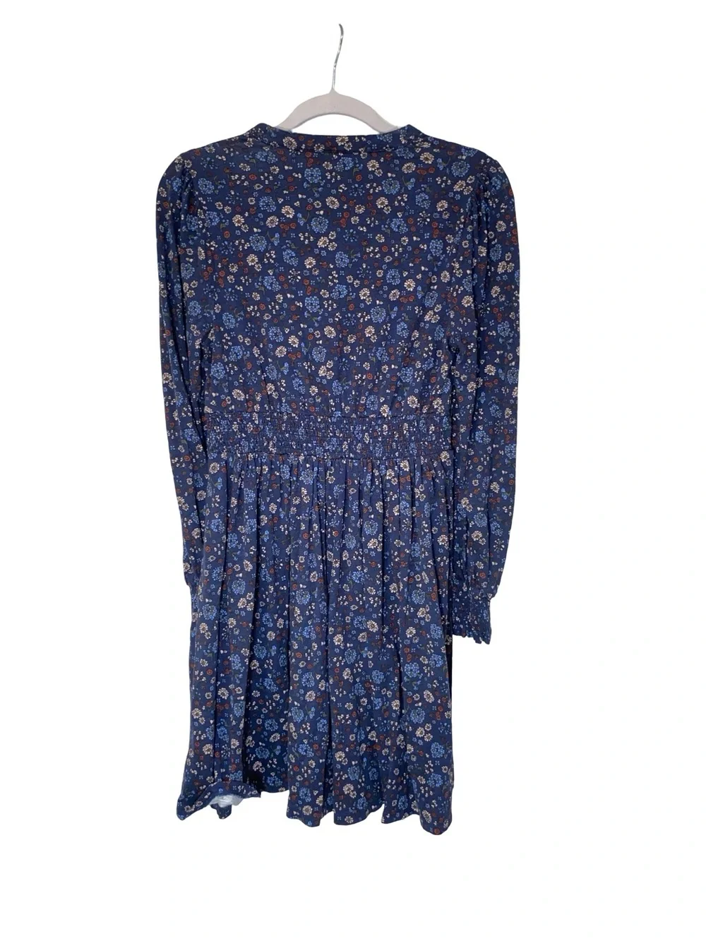 Boden Blue Ditsy Floral Smocked Waist‎ Dress - Long Sleeve Button Front - Size 6